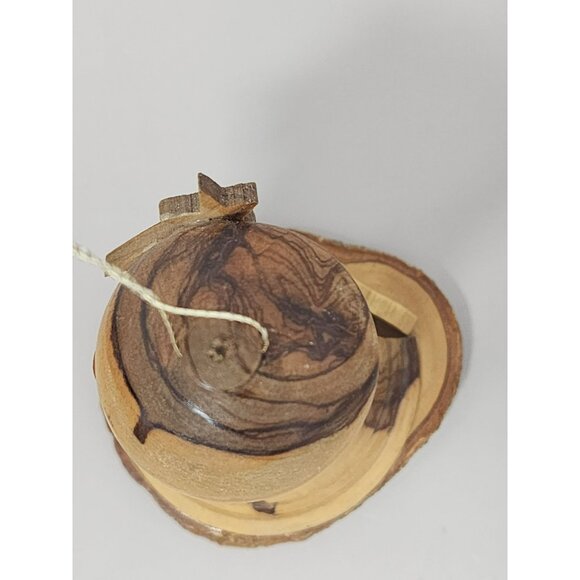Vintage Wilderness Woods Olive Wood Nativity Christmas Ornament Bell Made Israel - Picture 3 of 10